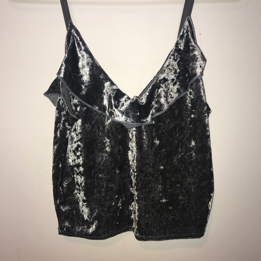 Blue-Grey Crushed Velvet Faux Wrap Crop Top - Picture 2 of 3